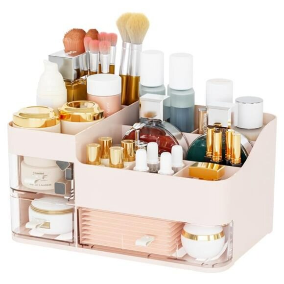 Pink Makeup Organizer with Drawers Large Skincare Vanity Storage Box - Picture 1 of 7